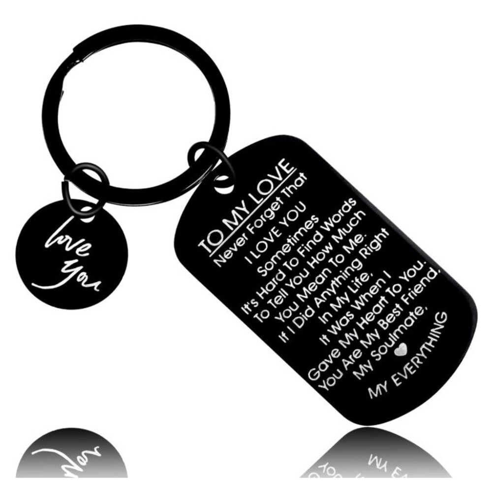 To My Love Anniversary Keychain Stainless Steel Black Gift for Boyfriend Girlfri